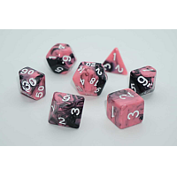 A Role Playing Dice Set: Pink/Black Marble with white numbers