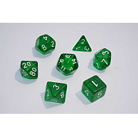 A Role Playing Dice Set: Green transparent with white numbers