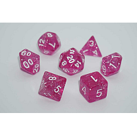A Role Playing Dice Set: Pink glitter with white numbers