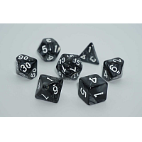 A Role Playing Dice Set: Black Marble with white numbers