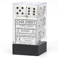 Chessex 12 White/Black Opaque 16mm d6 (CHX 25601)