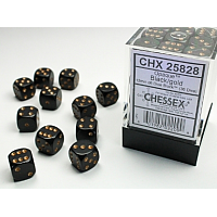 Chessex Opaque: 36 tärningar (12 mm) - Svart med guldprickar (CHX25828)