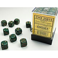 Chessex Opaque: 36 tärningar (12 mm) - Dusty Green med koppar prickar (CHX25815)