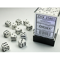 Chessex Opaque: 36 tärningar (12 mm) - Vit med svarta prickar (CHX 25801)