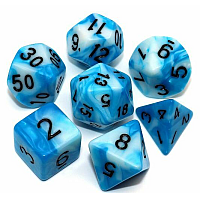 A Role Playing Dice Set: Blue/White with black numbers