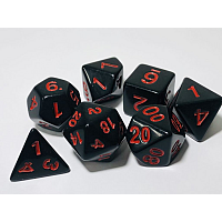 A Role Playing Dice Set: Black with red numbers