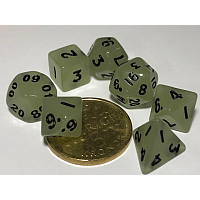 A Role Playing Dice Set: Mini dice Green glow in the dark