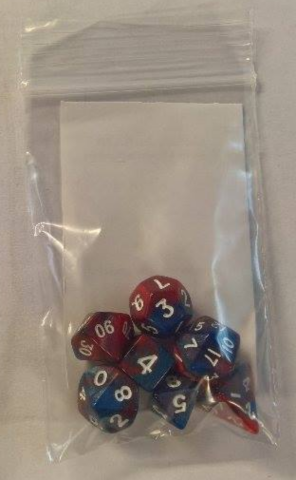 Mini Polyhedral Dice Set: Red/Blue with White Numbers_boxshot