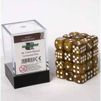 Blackfire Dice Cube – 12mm D6 36 Dice Set – Marbled Dark Brown_boxshot