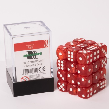 Blackfire Dice Cube – 12mm D6 36 Dice Set – Marbled Red_boxshot