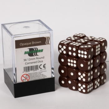 Blackfire Dice Cube – 12mm D6 36 Dice Set – Opaque Brown_boxshot