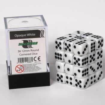 Blackfire Dice Cube – 12mm D6 36 Dice Set – Opaque White_boxshot