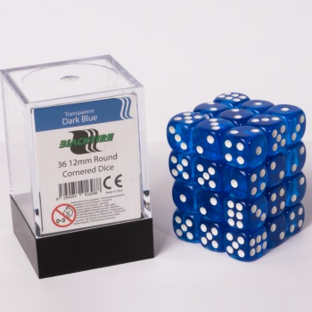 Blackfire Dice Cube – 12mm D6 36 Dice Set – Transparent Dark Blue_boxshot