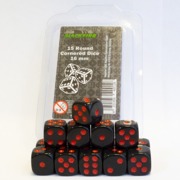 Blackfire Dice - 16mm D6 Dice Set - Black with Red Dots (15 Dice)_boxshot