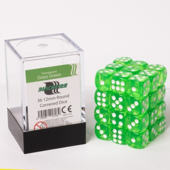 Blackfire Dice Cube - 12mm D6 36 Dice Set - Transparent Grass Green_boxshot