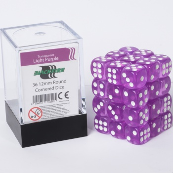 Blackfire Dice Cube - 12mm D6 36 Dice Set - Transparent Light Purple_boxshot