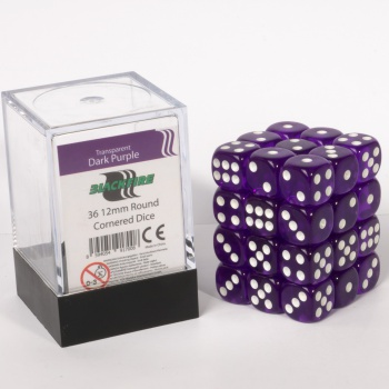 Blackfire Dice Cube - 12mm D6 36 Dice Set - Transparent Dark Purple_boxshot