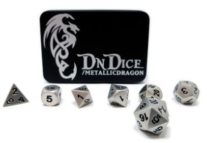 DnDice Solid Zink: Brilliant Silver Metallic Dragon_boxshot