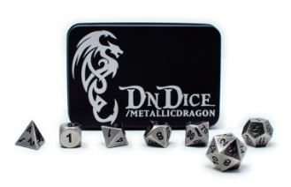 DnDice Solid Zink: Silver Metallic Dragon_boxshot