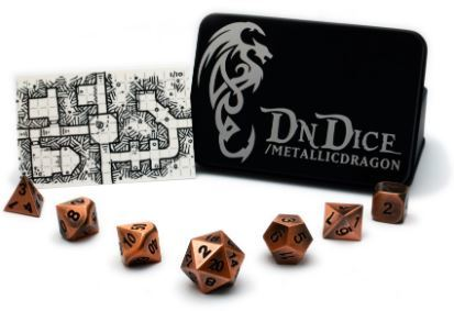 DnDice Solid Zink: Brushed Copper Metallic Dragon_boxshot