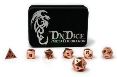 DnDice Solid Zink: Brilliant Copper Metallic Dragon_boxshot