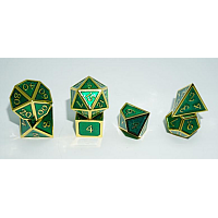A Role Playing Dice Set: Metallic - Green with Gold Borders