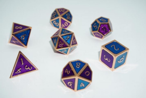 A Role Playing Dice Set: Metallic - Purple or blue sides with Copper Borders_boxshot