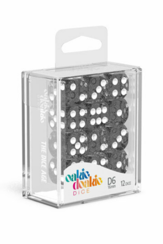 Oakie Doakie Dice D6 Dice 16 mm Speckled - Black (12)_boxshot