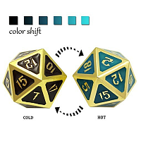 Jumbo D20 Color Changing Dice By Temperature for Winter - Wizard (Gold Black and Blue Shift)