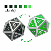 7 Die Metal RPG Dice Color Change By Temperature - Mind Flayer (Silver Black and Green Change)