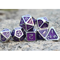 7 Metal Dice Color Changing - WIZARD (Silver Blue and Violet Shift)