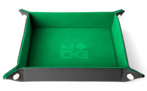 Velvet Folding Dice Tray 10x10 Green with Leather Backing_boxshot