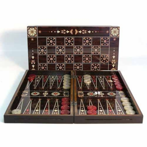 Backgammon Flowered Decoupage Backgammon with Chessboard Back. 19`_boxshot